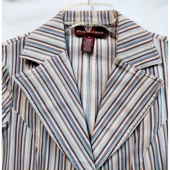 Jones Wear Jeans Blazer Jacket Striped Tailored Button-Up Size 4 Cotton/Spandex - Picture 3 of 4